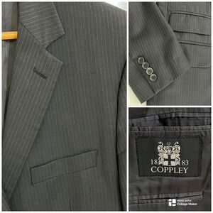 Coppley 1883 100% Wool Charcoal Gray Pinstripe Blazer 44R Classic Fit Union Made